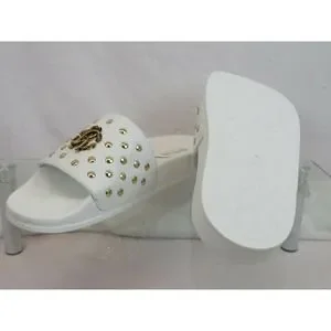ROBERTO CAVALLI WHITE LEATHER SNAKE MEDALLION LOGO STUD SANDAL 44.5 / 11.5 ITALY Roberto Cavalli | Shoes | Roberto Cavalli White Leather  main image 2